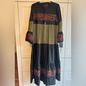 Elegant Black and Olive Maxi Dress or Abaya